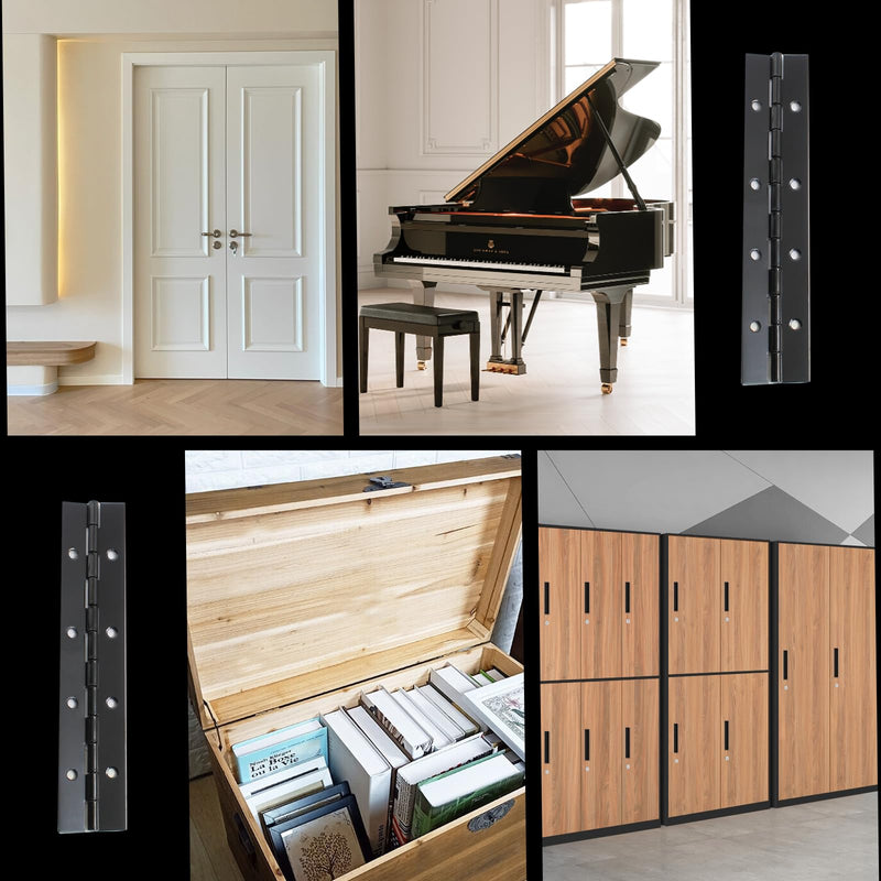 Hordion 6Pcs 8 Inch Piano Hinge Heavy Duty, Black Continuous Hinge 0.04" Thickness Folding Hinges with Screws for Cabinet Door Storage Box Boats