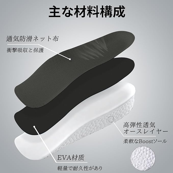 Kozzim Secret Insole, Arch Support, Athletic, Half Size, Uncrowded, U-Shaped Heel, Increases Height, Shock Absorption, Side Anti-Slip, Ultra Lightweight, Height: 0.4 inches (1 cm), 0.8 inches (2 cm), 1.2 inches (3 cm), Black - NewNest Australia