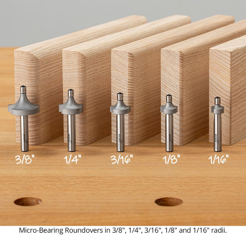 Micro-Bearing Round Over Router Bit, 1/4SH, 3/8" Radius, 2-Flute, Mini 3/16" Bearing for Small Radius Roundovers and Edge Breaking, USA Made - US223718RO 3/8 radius