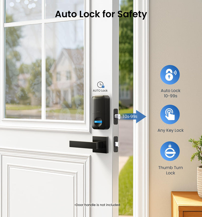 Veise KS02A Fingerprint Keyless Entry Door Lock, Auto Lock, Electronic Keypad Deadbolt for Front Door, Biometric, Anti-Peeping Password, Easy Install, Matte Black Traditional