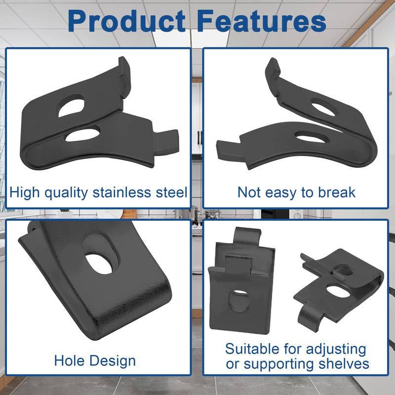 12 Pack Pilaster Shelf Support Clip, Adjustable Metal Shelving Brackets Clips for Kitchen Cabinet Bookcase (Black) 12 Pack Black