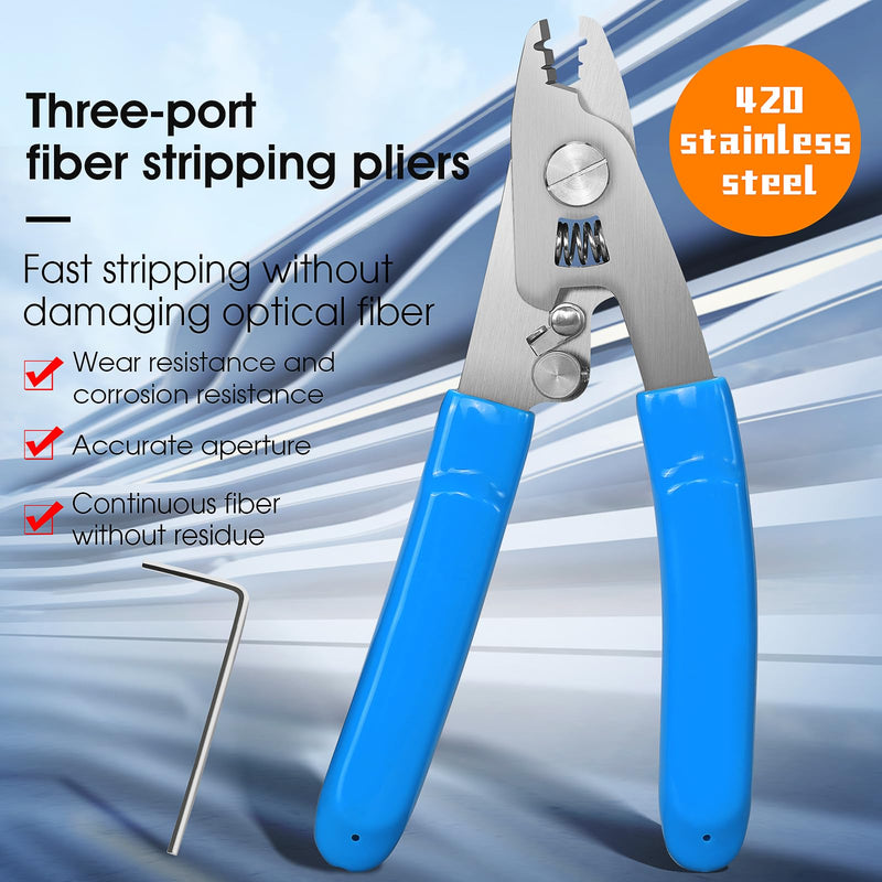 Fiber Termination Tool Kit, X5 Fiber Cleaver 5-in-1 FTTH Fiber Tool Set | 3-Hole Wire Stripper & Leather Cable Stripper, Portable Fiber Optic Cutting Tools, for Network Wiring, Fusion Installation BAOSHLA 5-Piece Fiber Optic Termination Tool Set