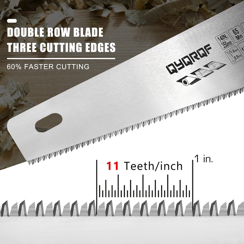 14 in. Pro Hand Saw, 11 TPI Fine-Cut Soft-Grip Hardpoint Handsaw Perfect for Sawing, Trimming, Gardening, Cutting Wood, Drywall, Plastic Pipes, Sharp Blade, Ergonomic Non-Slip Handle (green) Green
