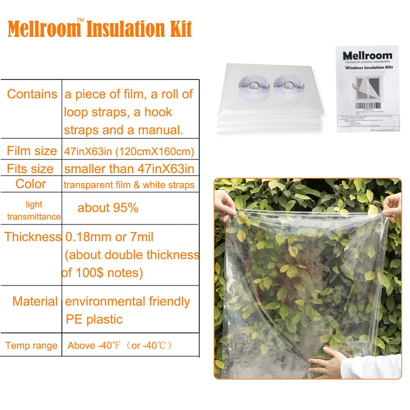 Adjustable Window Insulation Kit 47inX63in(120X160cm) for Winter Keep Cold Out,cuttable Transparent Film 180㎛ Thickness,Easy to Open for Ventilation,Reusable Plastic Window wrap 47"X63" (120X160cm)