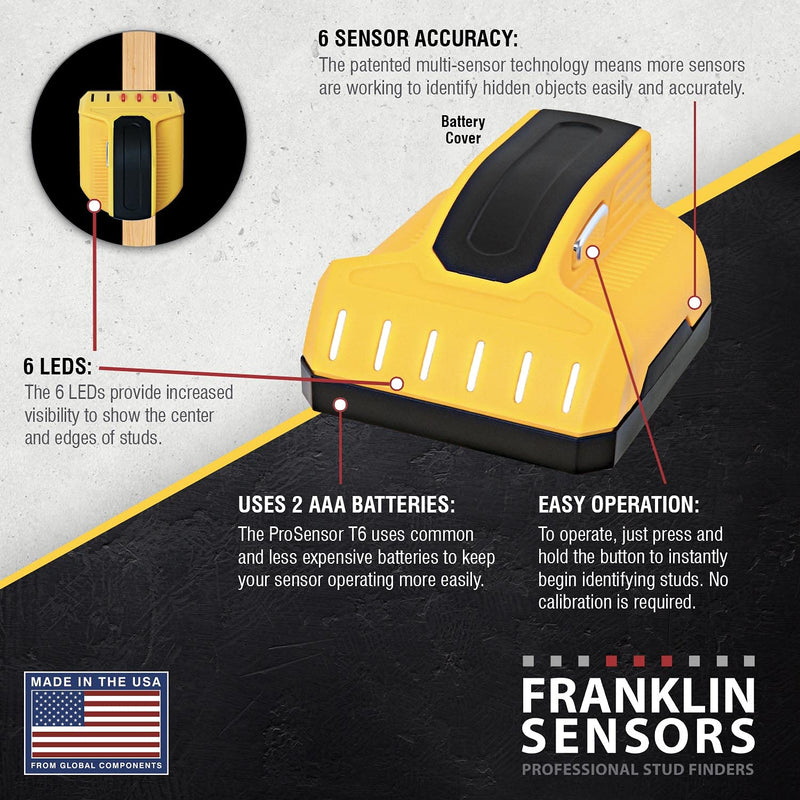 Franklin Sensors ProSensor T6 Stud Finder with 6-Sensors, Wood & Metal Stud Detector/Wall Scanner Small - NewNest Australia