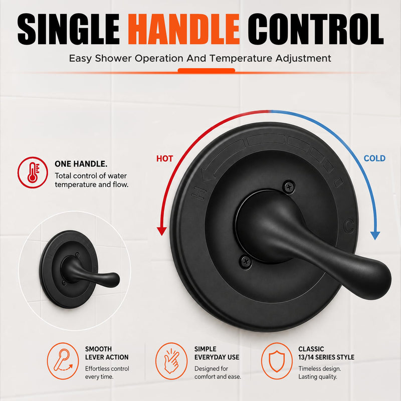 T13020 Shower Trim Kit with RP46074 Cartridge, Matte Black Valve Trim