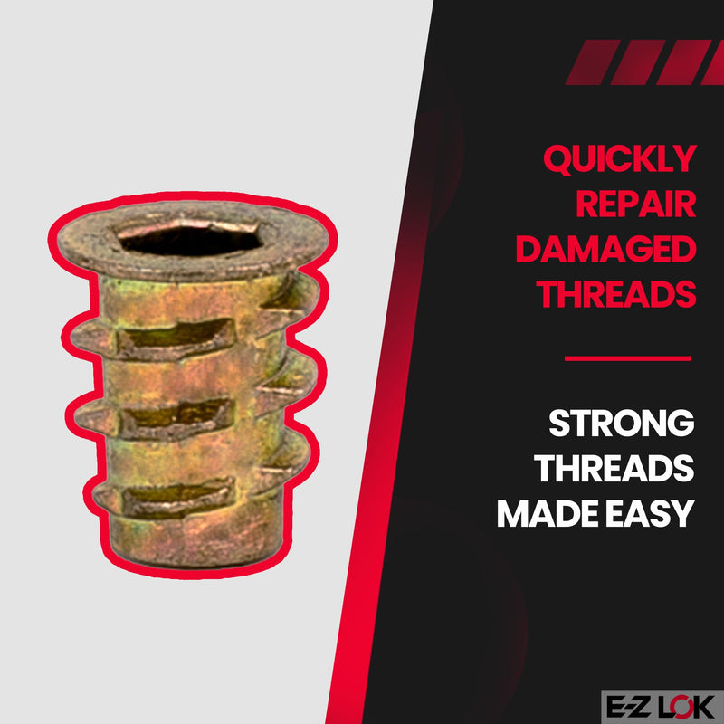 E-Z LOK Hex Threaded Inserts for Soft Wood, Zinc Alloy Flanged Thread Insert M4-0.7 x 10mm Length, Pack of 50, (900407-10) Flanged - M4-0.7 x 10mm