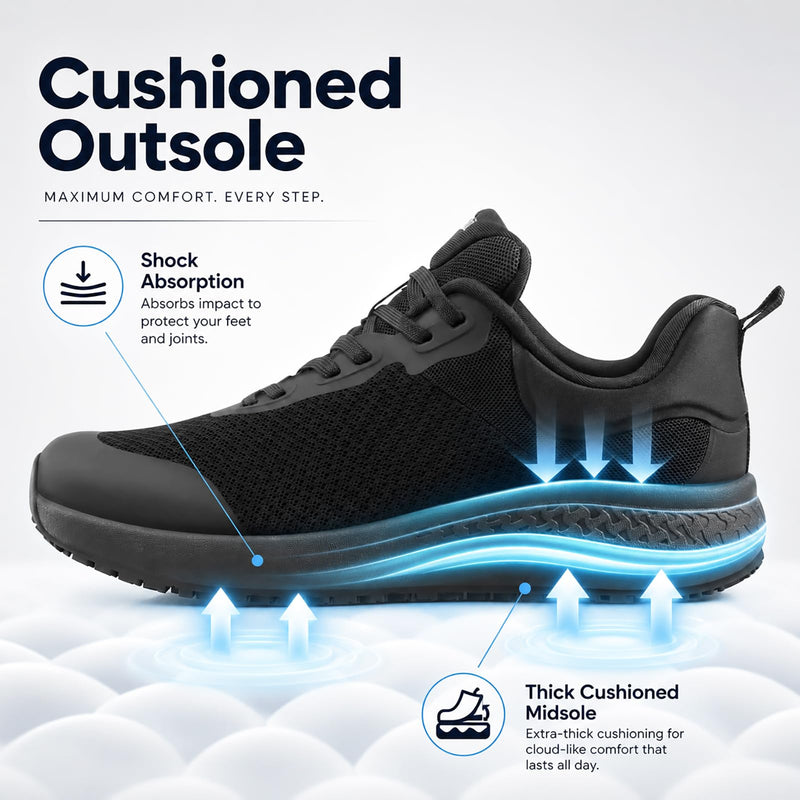 Men’s Slip Resistant Work Shoes, Non-Slip Breathable Sneakers | Made for Busy WorkDays 9 Black