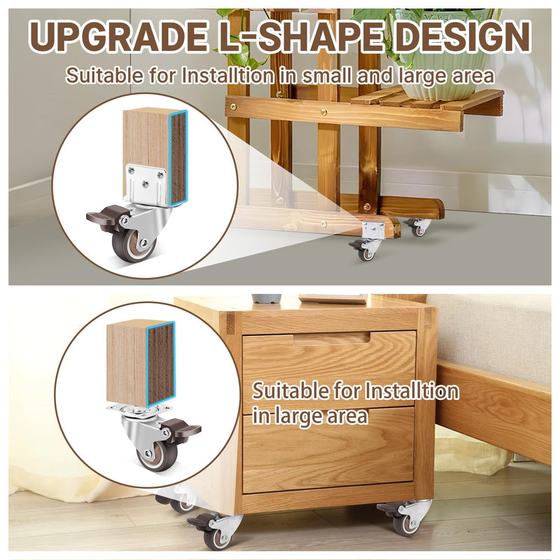 W B D WEIBIDA Side Mount Casters Wheels, 2 Inch L-Shaped Small Rubber Casters Set of 4, 360 Degree Ball Bearing Swivel Casters, Light Duty Casters Wheels for Furniture, Baby Beds, Cabinets, Tables 2IN L-Shape