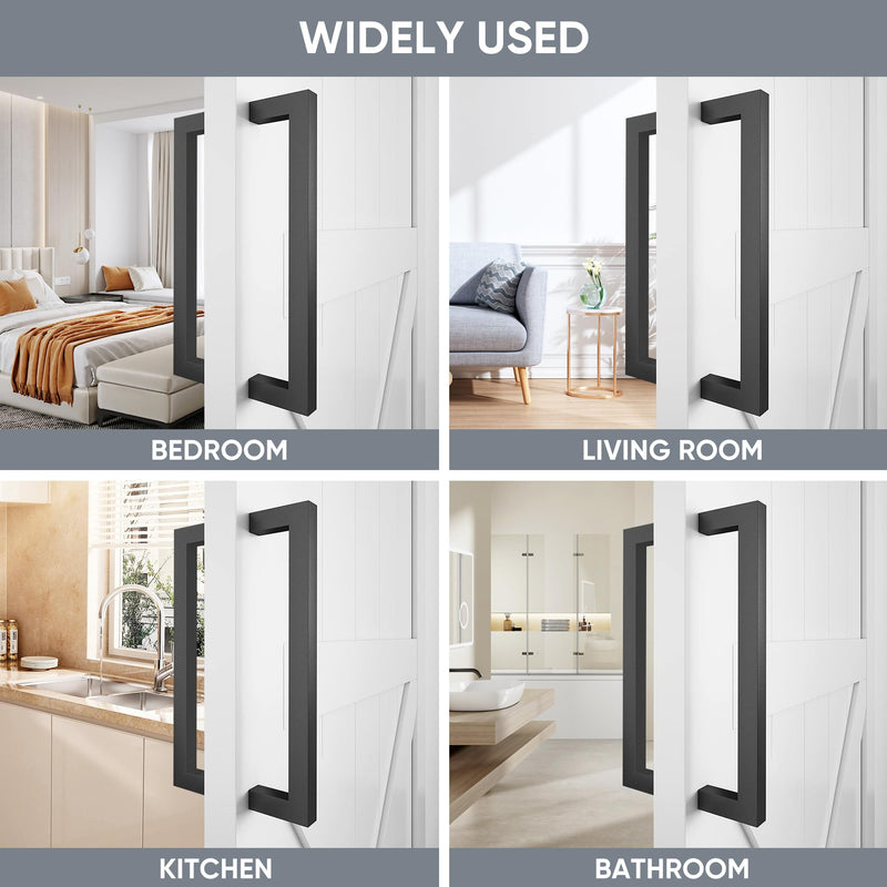 JUBEST 12" Matte Black Push Pull Bar Handle, Sliding Barn Door Handles, Heavy Duty Double Sided Door Handle for Barn Doors, Garage, Easy to Install