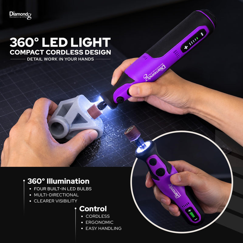 Diamondg Cordless Rotary Tool Kit, 8V, 5-Speeds - 50pcs DIY Accessories Purple