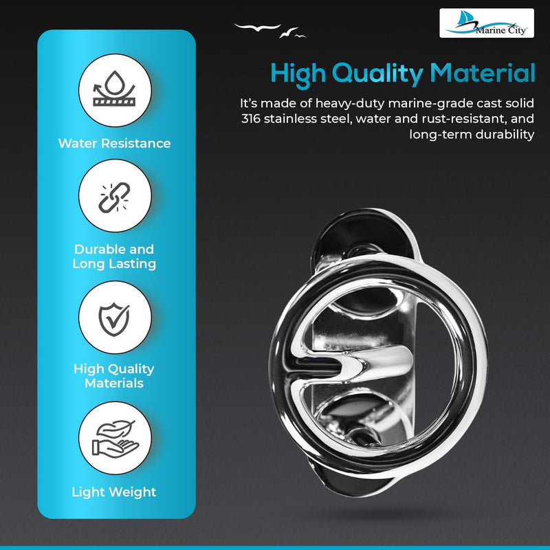 MARINE CITY Mount Ski Tow Hooks – 316 Stainless Steel, Mirror-Polished Finish, Corrosion-Resistant, Ideal for Boats, Marines, Yachts, Hardware Accessories Modern