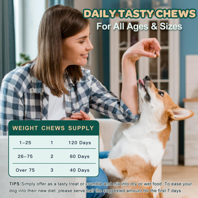 Glucosamine for Dogs, Hip and Joint Supplement for Dogs with Chondroitin, MSM, Turmeric, Omega-3 & Calcium, Dog Glucosamine Supports Pain Relief, Mobility & Comfort, Chicken Flavor, 120 Soft Chews 120 CHEWS