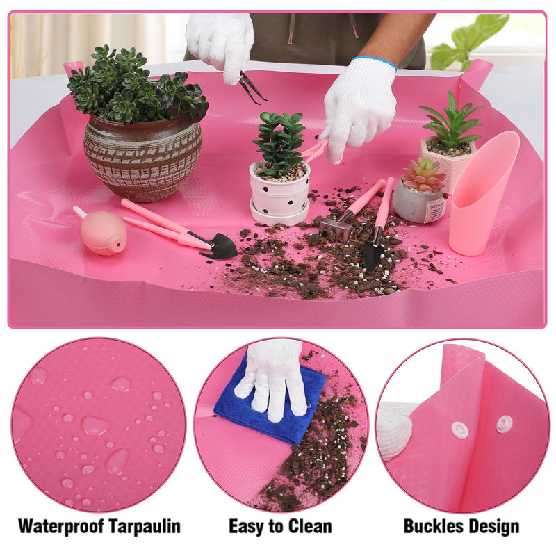 44 pcs Succulent Tool Set - 30.7in Indoor Plant Repotting Mat and 19 Pcs Mini Gardening Hand Tools Bag, Garden Plants Transplanting Supplies for Women Christmas Holiday Gardener Gifts Outdoor, Pink