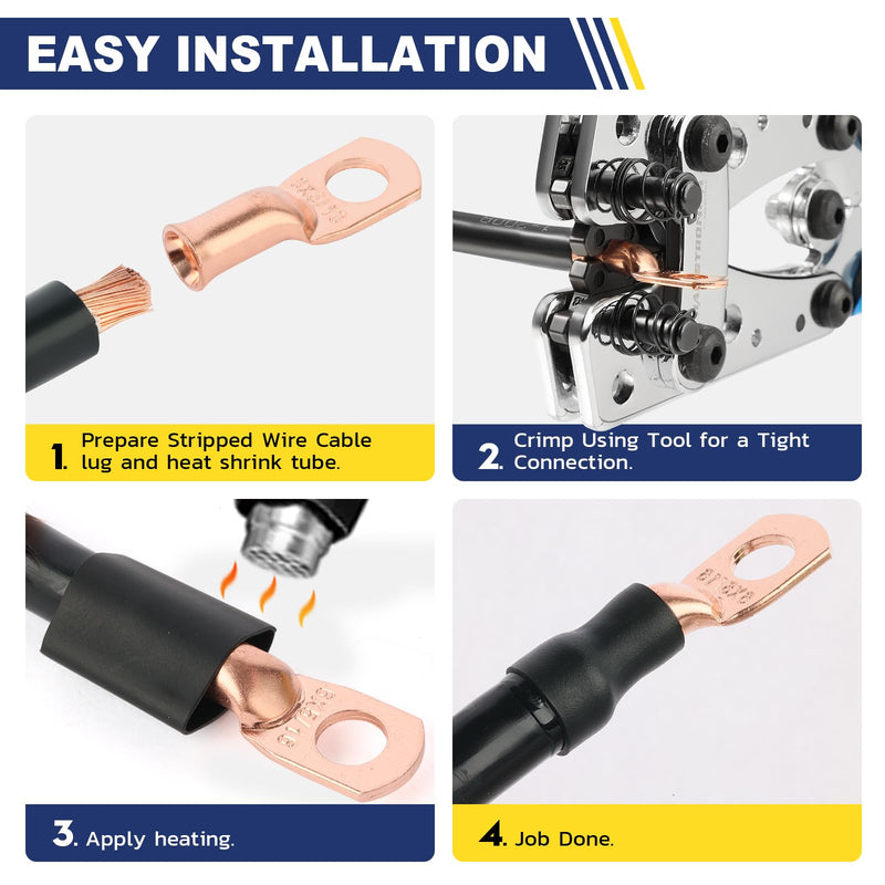haisstronica 10pcs 1/0 AWG - 3/8"(M10) Battery Cable Lugs, Heavy Duty Copper Wire Lugs with 10pcs 3:1 Adhesive Heat Shrink Tubing, 1/0 Gauge Wire Lugs, Battery Terminal Connector, Battery Cable Ends 1/0 AWG- 3/8"(M10) Ring Bare Copper