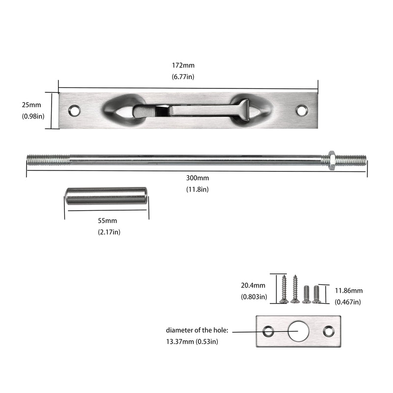 TOGU 2 Pack Lever Extension Flush Bolt Latch Slide Bolt Lock in 6" 8" 10" 12",Concealed Security Door Lock for French Doors,Composite Doors,Wood Doors,Brushed Stainless Steel Finish-12" 12 inch-2pcs
