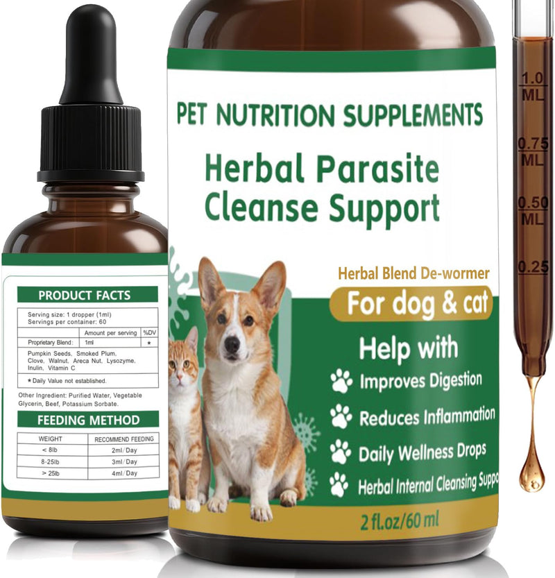 Natural Intestinal Defense for Cats & Dogs - Herbal Cleanse, Nutrition Supplements Drops for Gut Health, Digestion for All Ages and Breeds, 2 Oz