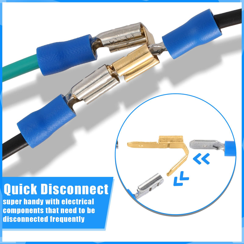 25 Pcs Piggyback Spade Connectors, 3 Way Adapter Dual Male to Single Female Brass Quick Disconnect Connectors Piggyback Terminals Crimp Terminals Assortment Kit, Unisulated 25