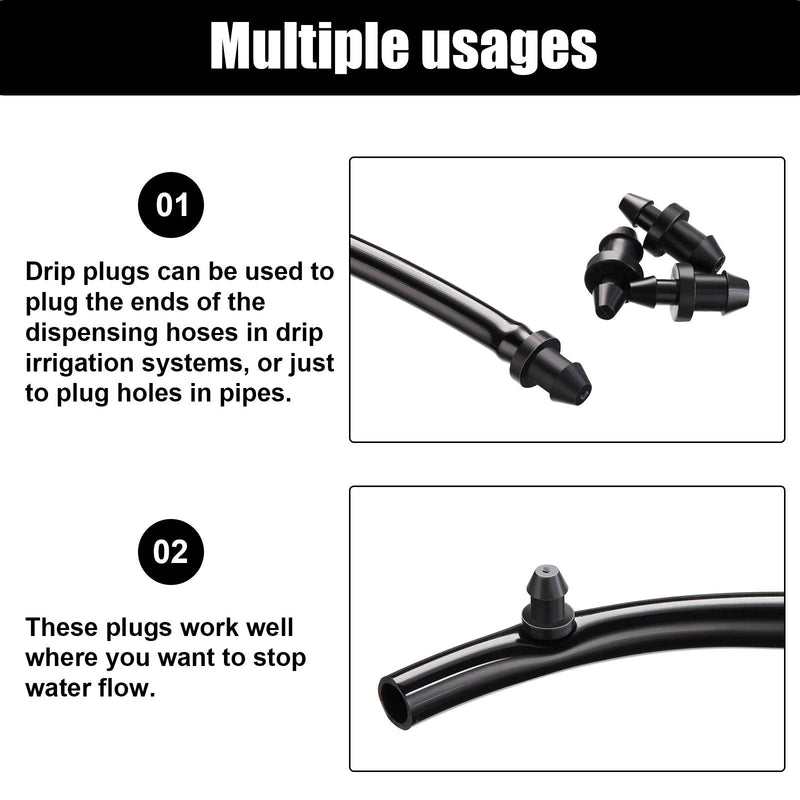 Honoson Drip Irrigation Plugs Drip Irrigation 1/4 Inch Tube Closure Goof Hole Plugs Irrigation Stopper for Home Garden Lawn Supplies, Black (150 Pieces) 150