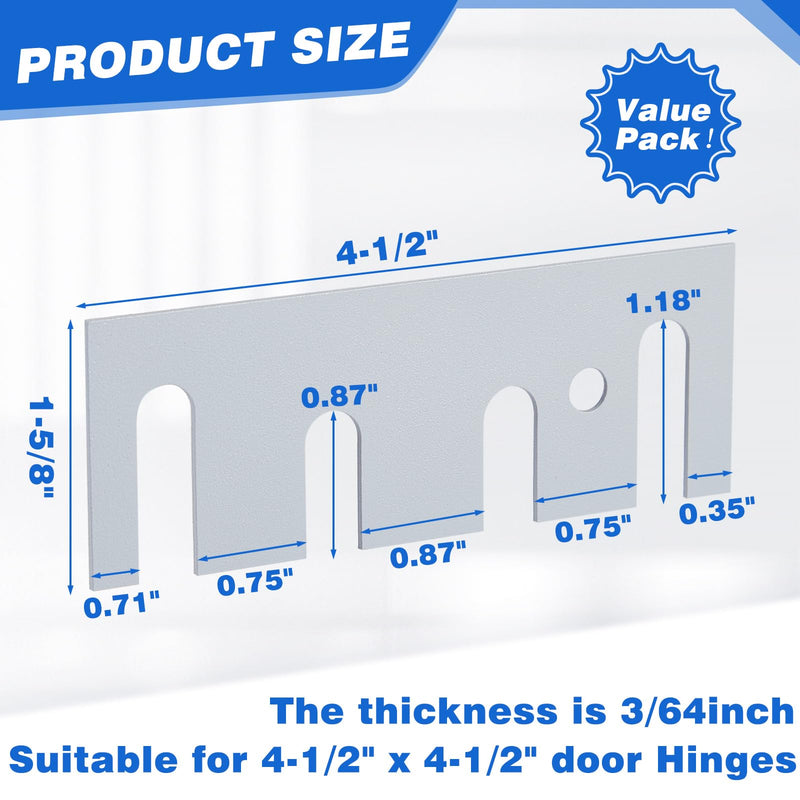 Ferraycle 16 Gauge Steel Hinge Shim Coated Finish Shims 4-1/2" Length x 1-5/8" Width Stainless Steel Door Hole Filler Plate for Door Hinge Repair Kit, Gray(10 Pack) 10
