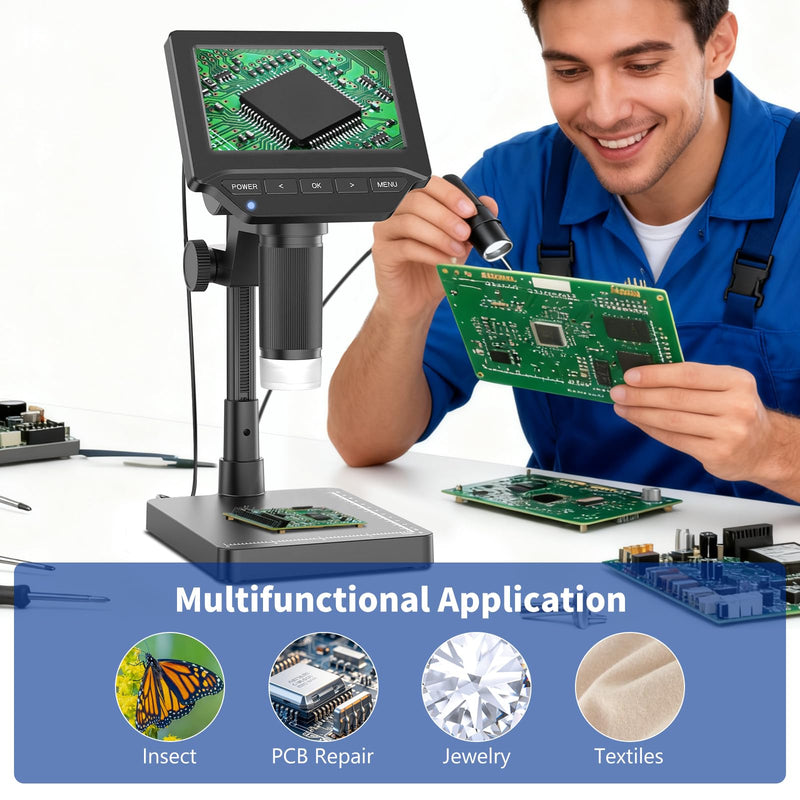 Digital Microscope,4.3" Digital Coin Microscope with Screen,with 8 Adjustable LED Lights, 1080P PC View Compatible with Windows/MacBook,Base with Adjustable Lighting