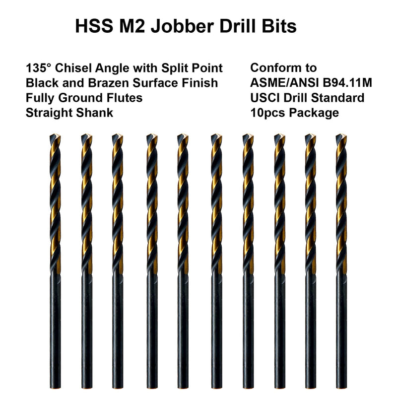 MAXTOOL No.7 10pcs Identical Jobber Length Drills Dia 0.201 HSS M2 Twist Drill Bits Wire Gauge Gage Numbered Straight Shank Drills; JBN02H10R07P10