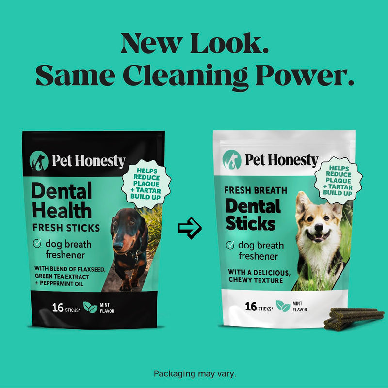 Dog Dental Treats Fresh Breath Sticks - Plaque and Tartar Remover for Dogs Teeth Cleaning Chews for Bright Teeth - Dog Dental Sticks for Oral Care, Gum Health + Bad Breath Treatment (Mint, 16 Ct)