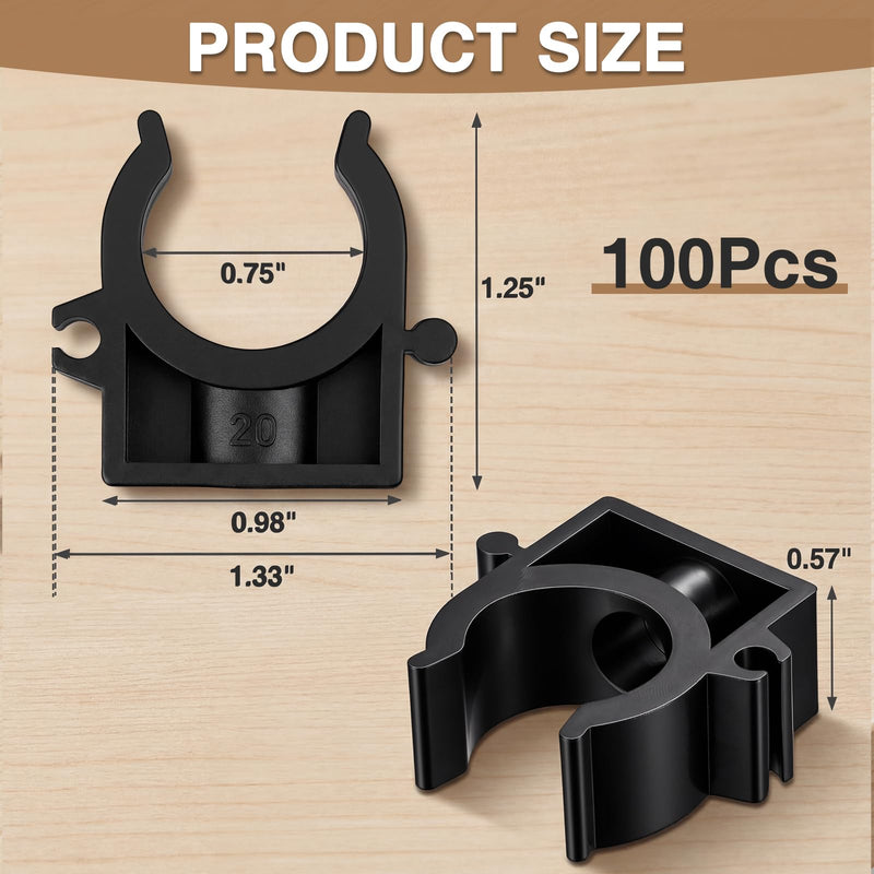 Sliner 100 Pack 3/4" Pipe Clips for Compressed Air Lines Pex Clamps U Shaped Pipe Clamp Hanger High Flexibility Shatterproof for Compressed Air Piping Tubing Hose Fixing (Black) 3/4" Black
