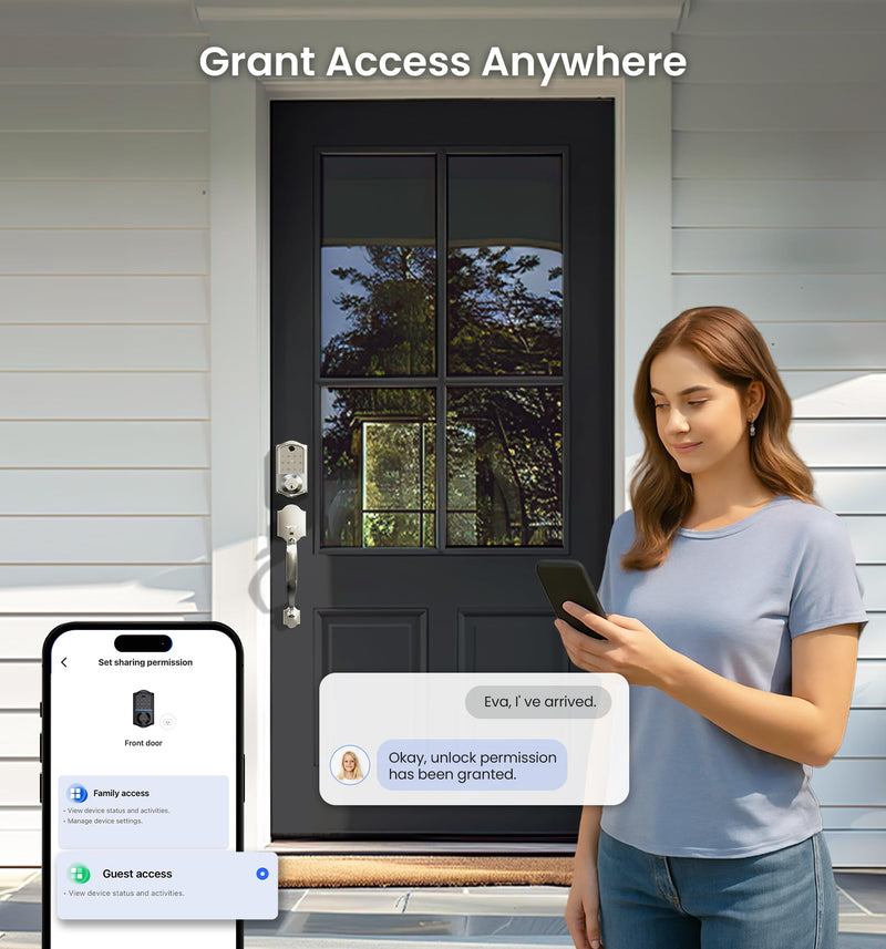 Veise VE017 Fingerprint Smart Door Lock, App Control, 7-in-1 Keyless Entry, Auto Lock, Emergency Power Port, Electronic Touchscreen Keypad, Biometric Smart Locks for Front Door, Satin Nickel
