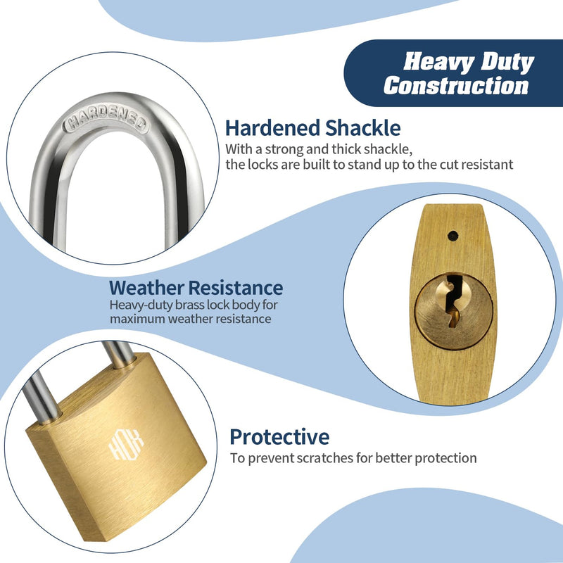 HOX 12-Pack Keyed Padlock, Waterproof and Rustproof, Solid Brass Lock with 1-1/4" Wide Body, Padlock with Keys for Storage Unit, Sheds, Garages and Fence 12Pack