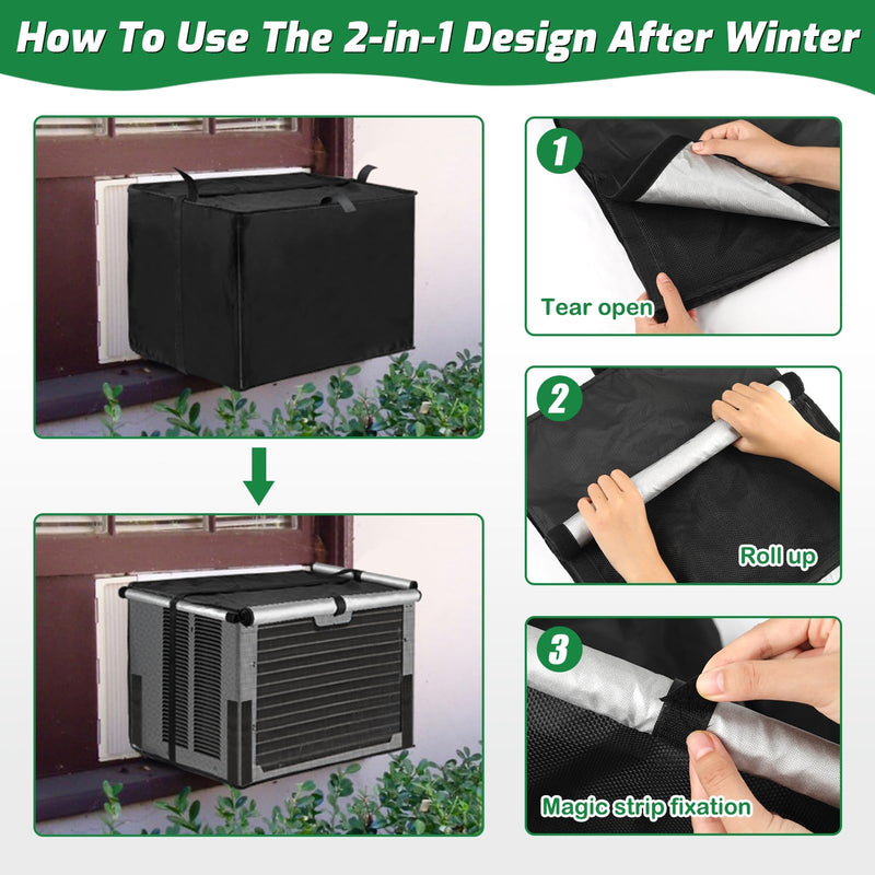 Mesh Window Air Conditioner Cover Outdoor, 21"W x 16"D x 15"H Double-Layer Cloth + Mesh Cover for All Year