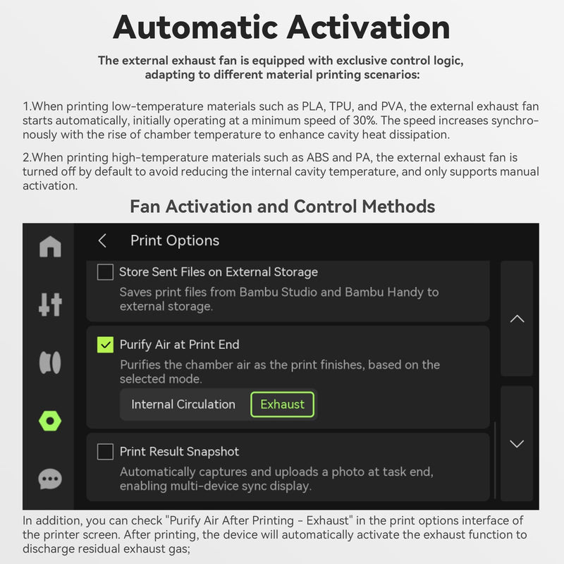 Original External Exhaust Fan Kit Compatible with Bambu Lab P2S with AMS,Active Ventilation 3D Printer Exhaust System for ABS,ASA,Nylon Filament,3D Printer Accessories Advanced Air Ventilation