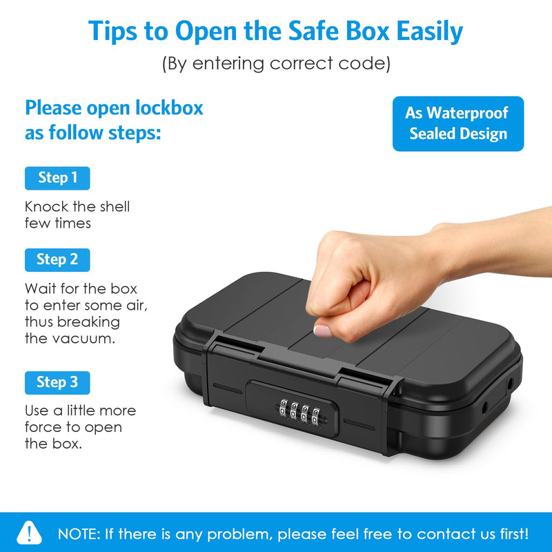 AMIR Portable Safe Box for Travel, Combination Security Case LockBox with Code, Waterproof Anti-Theft Mini Travel Safe Box with Removable Chain, Portable Lock Box for Car Hotel Personal Items Safe Black