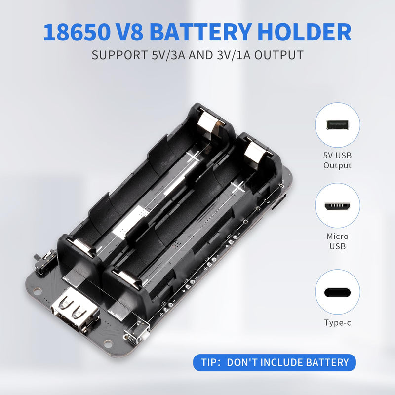 18650 Battery Holder Li-ion Battery with Dual Compartment Support Micro USB 5V/3A 3V/1A V8 Battery Shield 2-Holder