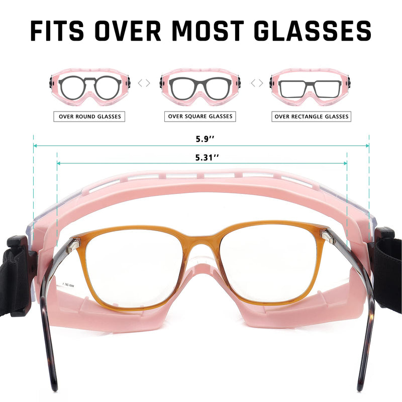 UKNOW Safety Goggles Over Glasses - Anti-Fog Clear Lens - ANSI Z87.1 Certified Eye Protection for Lab Work, Industrial Use Pink - NewNest Australia