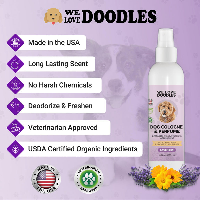 We Love Doodles Dog Cologne & Perfume, (Lavender and Fresh Cotton) Bundle - Deodorizing, Organic, Made In USA - Long Lasting After Bath Deodorant - Freshener For Smelly Dogs - Odor Eliminator Spray - PawsPlanet Australia