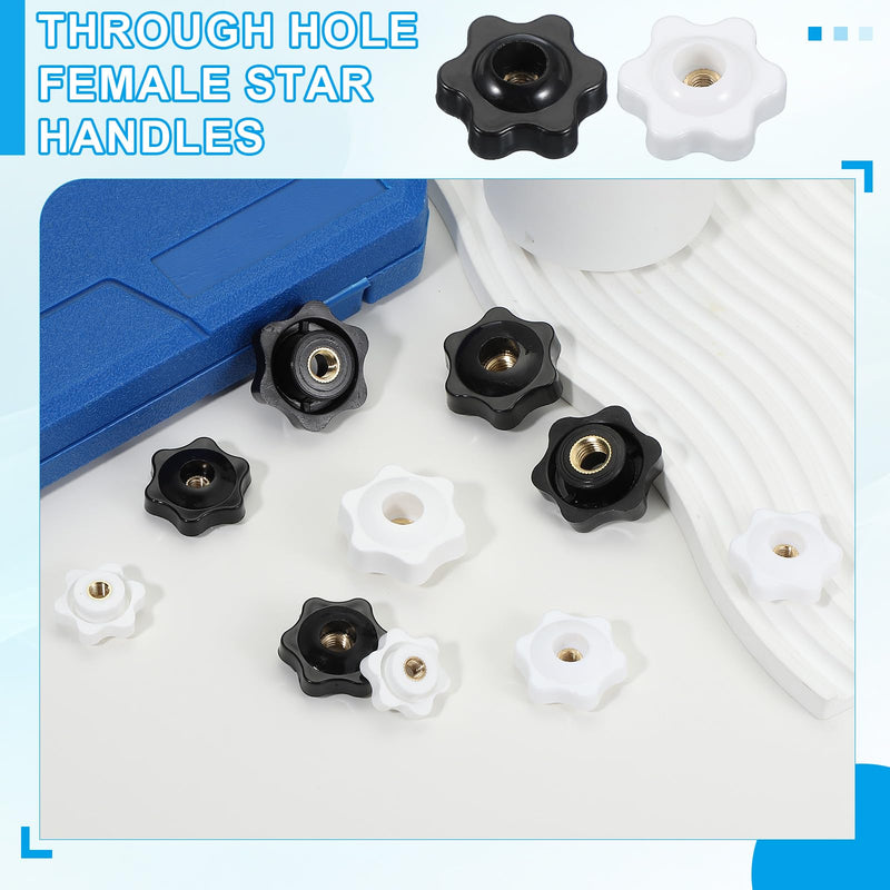 PATIKIL M8 x 32mm Through Hole Knob Nut Screw, 4 Pcs Brass Screw-On Female Thread Knob Plastic Star Knobs Clamping Handles Threaded Hand Knobs Black
