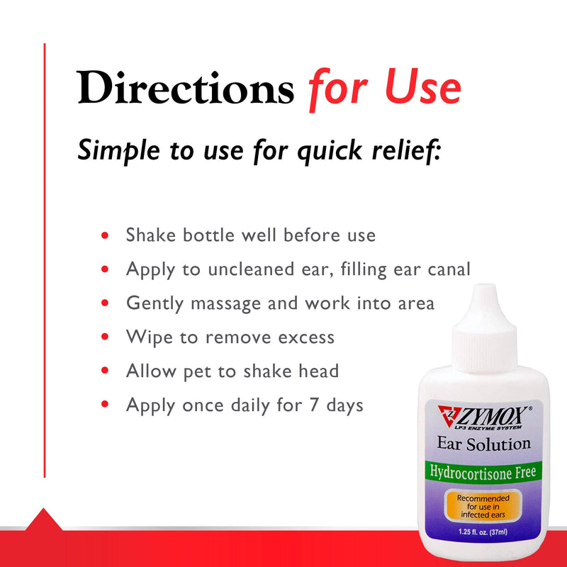 ZYMOX Enzymatic Ear Solution Hydrocortisone Free for Dogs and Cats 1.25 oz - PawsPlanet Australia