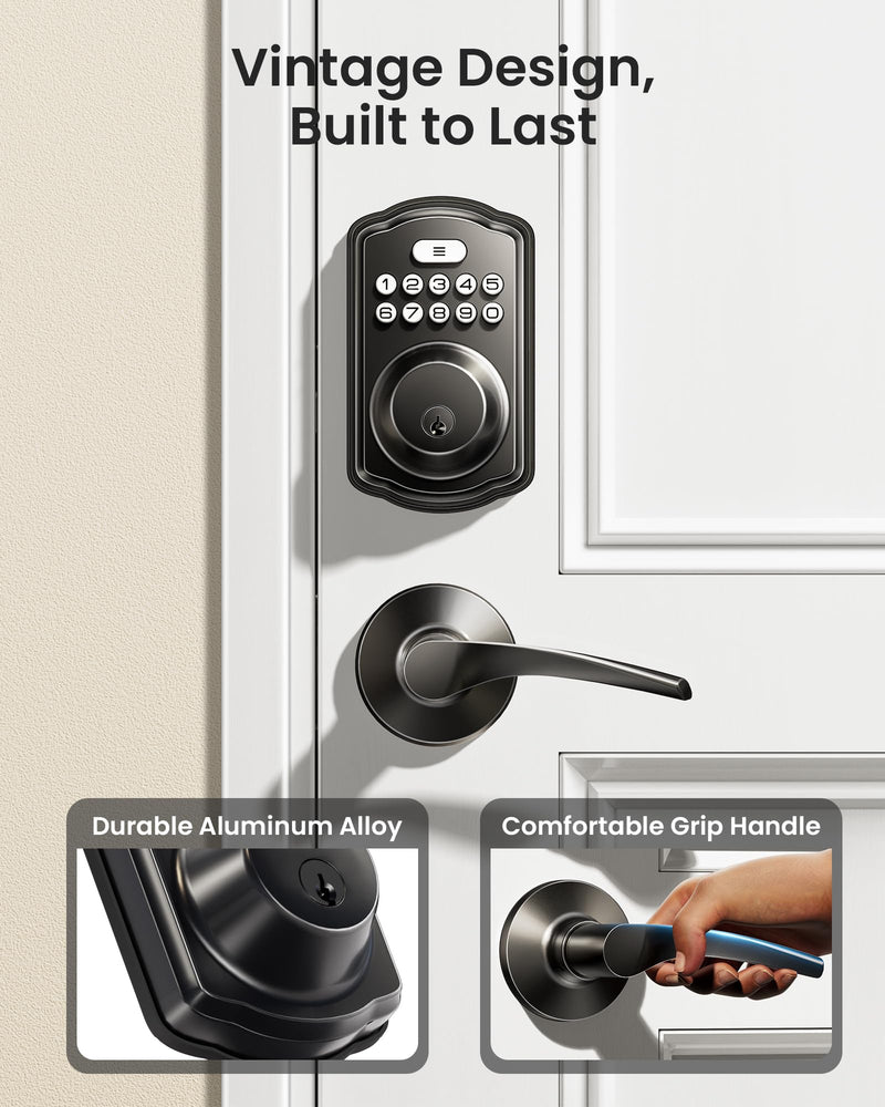 Veise Keyless Entry Door Lock with 2 Lever Handles - Electronic Keypad Deadbolt, Easy Installation Digital Smart Front Door Lock Set, Matte Black Door Lever