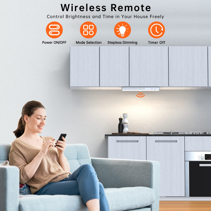 LED Closet Light with Charging Station, 6 Pcs Dimmer Rechargeable Motion Sensor Under Cabinet Lighting with Remote Control, Wireless Stick-Anywhere Night Light for Wardrobe,Kitchen White 6 Pack with Stand