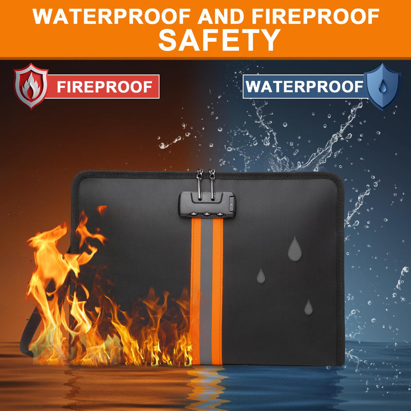 Fireproof Document Bag with Lock，13"×9.2" Fireproof Money Bag，with Zipper and Lock，Suitable for Tablets, A4 Documents, Cash, Mobile Phones, Credit Cards and Notarized Documents. Black 13*1*9 inches