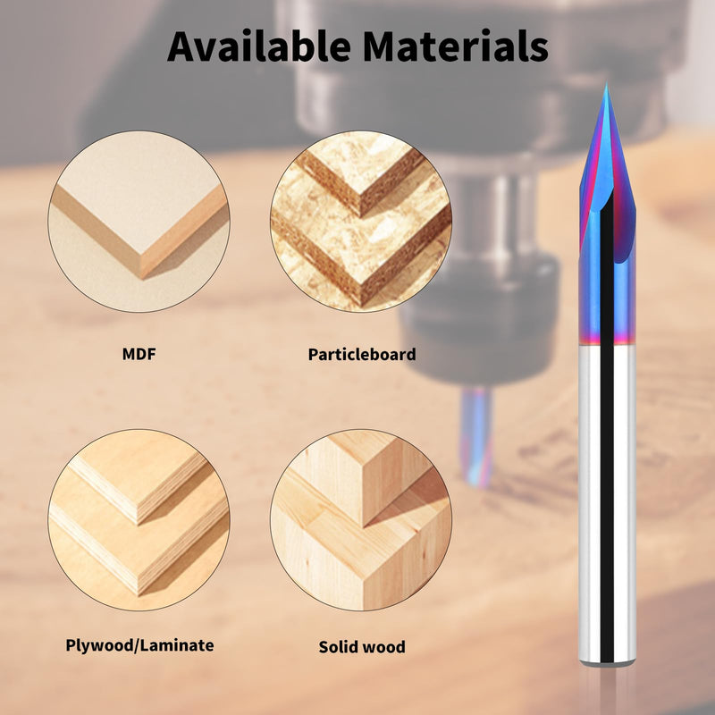 30 Degree V Bit 1/4" Shank, Carbide CNC Chamfer End Mill, 3-Flute V Groove Router Bit with Blue Nano Coating for Wood CNC Engraving Carving(Extra Long) 30 Degree- Extra Long