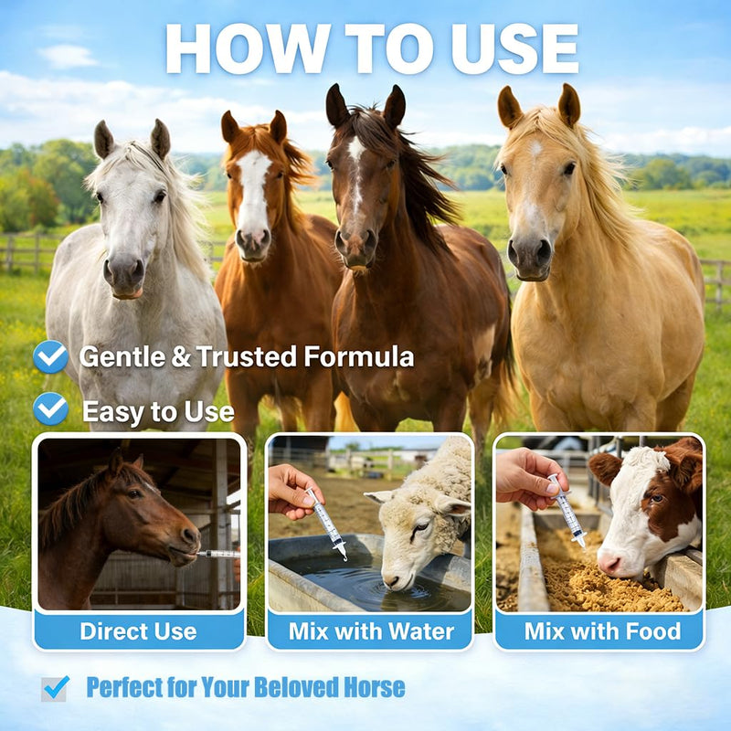 Fenbendazole-Based Digestive Support for Horses and Poultry, Intestinal Support Formula for Routine Animal Wellness