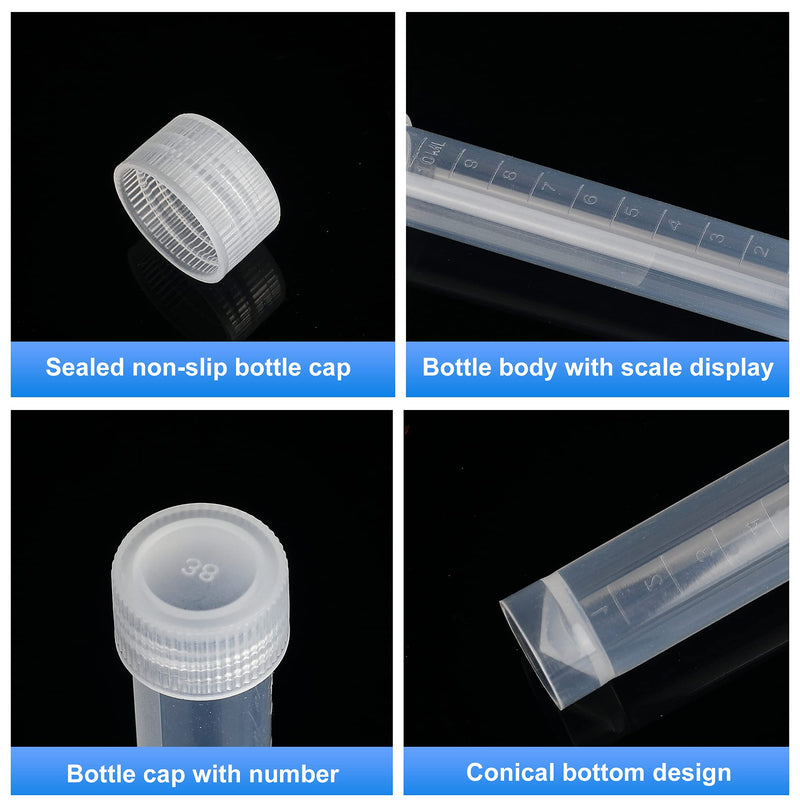 Z-Color 10pcs 10ml Lab Plastic Frozen Test Tubes Vial Seal Cap Container for Laboratory School Educational