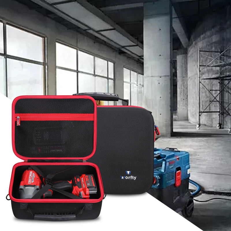 Case for CRAFTSMAN CMCF940M1 / CMCF921B V20 RP Impact Wrench 1/2 Inch & Battery and Charger with Mesh Pocket - Hard Protective Travel Carrying Storage Organizer Bag (Black & Red) Black & Red