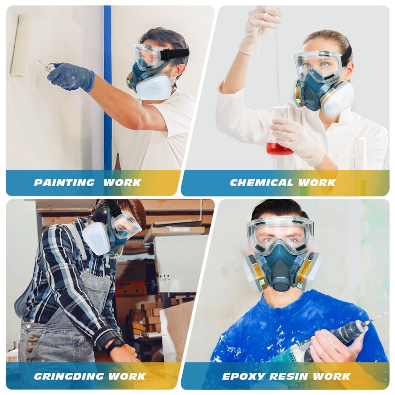 Reusable 2 Sets Blue Half Face Cover for Chemical, Epoxy Resin, Spray Painting, Sanding, Woodworking, Welding Work Blue-without Goggle
