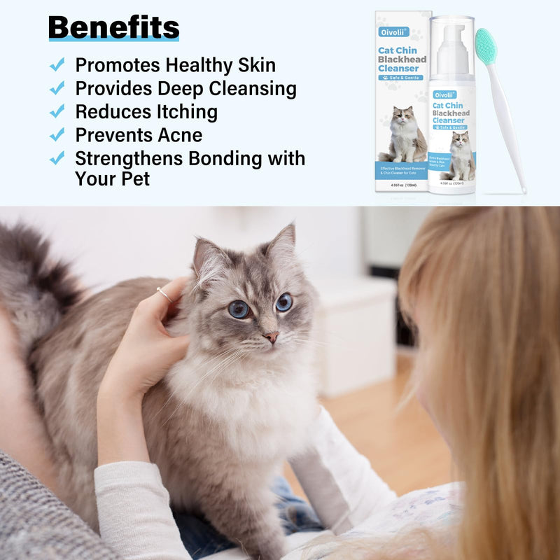 Cat Black Seed Cleaner Kit,4 fl.oz Remove Cat Chin Blackheads Gentle & Effective Acne Chin Treatment 2-in-1 Wash and Black Seed Brush Soft Silicone Cat Grooming Scraper Brush - PawsPlanet Australia