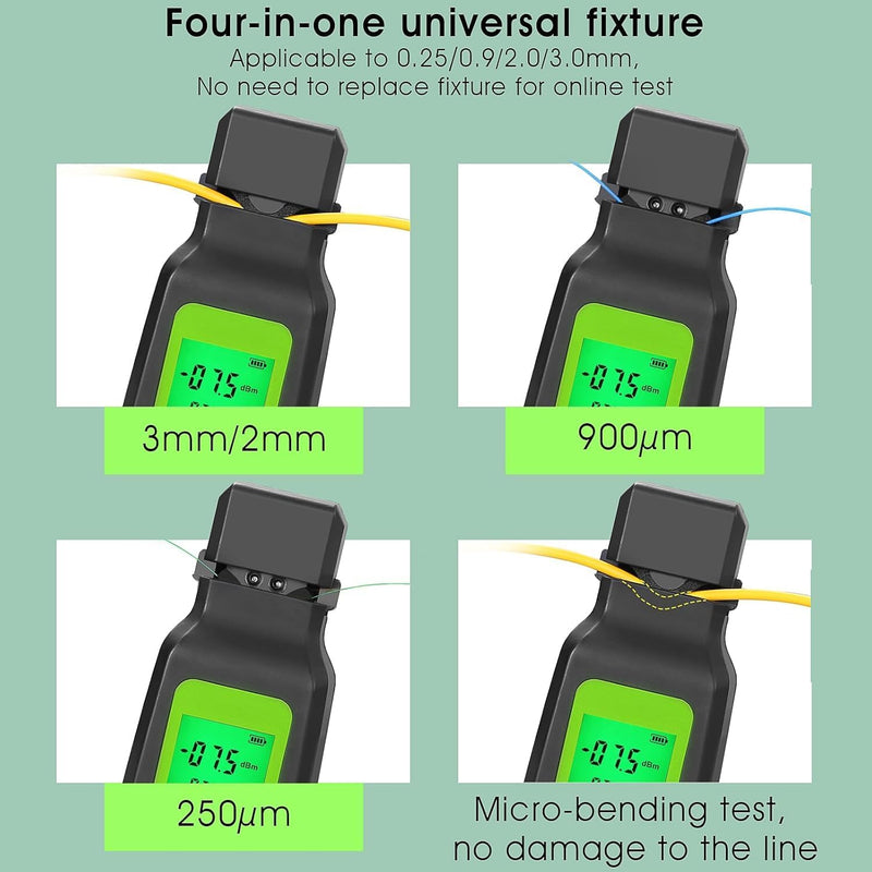 Rechargeable Live Optical Fiber Identifier A-40D, Wave Respond 800-1700nm Built in VFL &LED Functions Suitable for 0.25/0.9/2.0/3.0 Fiber with FC-LC Adapter FTTH Tool