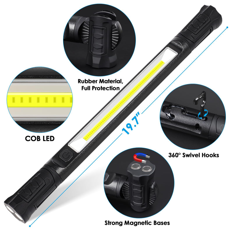 Work Light, 2500LM Ultra Bright, 5200mAh Rechargeable LED Work Lights, Magnetic Underhood Work Light Bar with Hooks, Portable Mechanic Light for Car Repairing/Inspection/Garage/Workshop/Emergency Black - NewNest Australia