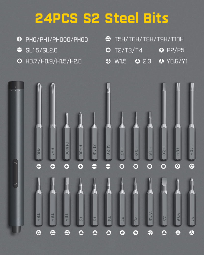 Fanttik E1 Pro 3.7V Mini Electric Screwdriver, Precision Screwdriver Set with 24 Magnetic Bits, Max. 3 N.m, Magnetic Storage, 5/32''Hex, Repair Tool Set for Phone Camera Laptop Watch